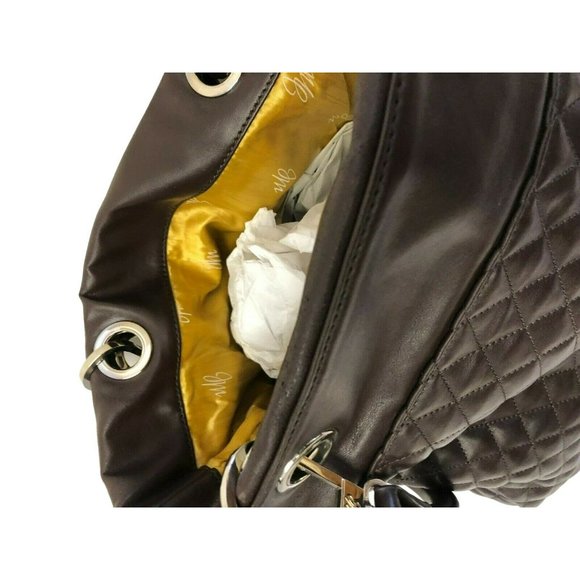 Joes Mangano Womens Hand Bag Reversable Purse Tote Gold Brown Adjustable Plast - Picture 10 of 10